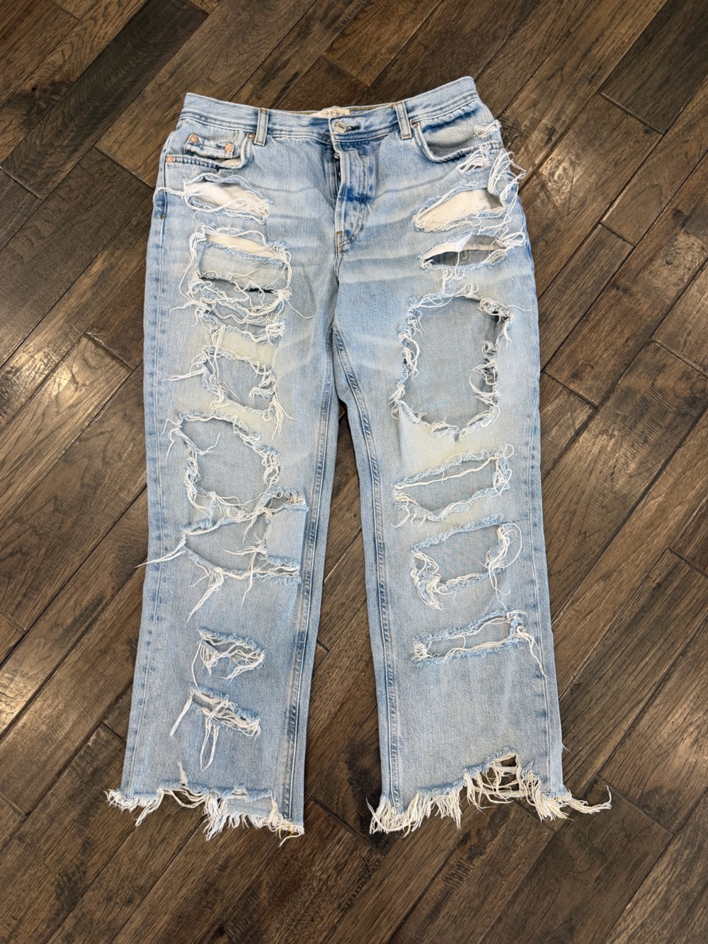 Free People We The Free Maggie Distressed Straight Leg Jeans 29 Light Wash